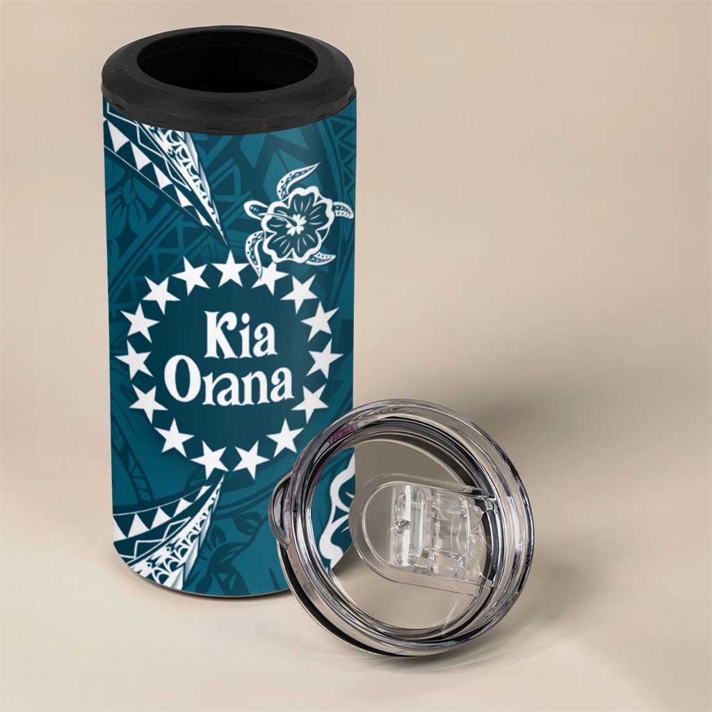 Kia Orana Cook Islands 4 in 1 Can Cooler Tumbler Polynesian Turtle Crowberry Blue Color
