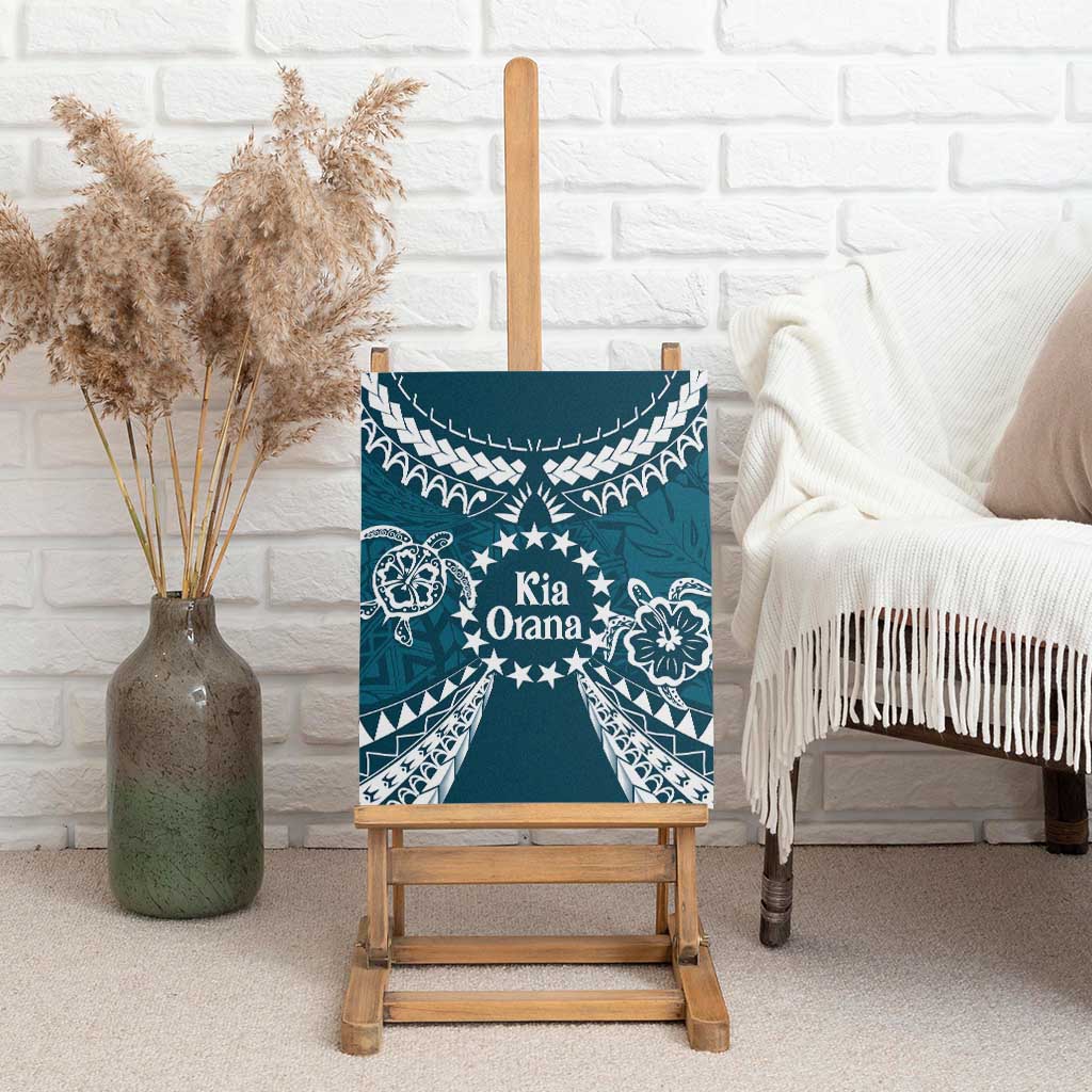 Kia Orana Cook Islands Canvas Wall Art Polynesian Turtle Crowberry Blue Color
