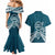Kia Orana Cook Islands Couples Matching Mermaid Dress and Hawaiian Shirt Polynesian Turtle Crowberry Blue Color