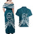 Kia Orana Cook Islands Couples Matching Off Shoulder Maxi Dress and Hawaiian Shirt Polynesian Turtle Crowberry Blue Color