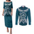 Kia Orana Cook Islands Couples Matching Puletasi and Long Sleeve Button Shirt Polynesian Turtle Crowberry Blue Color