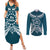 Kia Orana Cook Islands Couples Matching Summer Maxi Dress and Long Sleeve Button Shirt Polynesian Turtle Crowberry Blue Color