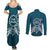 Kia Orana Cook Islands Couples Matching Summer Maxi Dress and Long Sleeve Button Shirt Polynesian Turtle Crowberry Blue Color