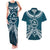 Kia Orana Cook Islands Couples Matching Tank Maxi Dress and Hawaiian Shirt Polynesian Turtle Crowberry Blue Color