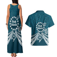 Kia Orana Cook Islands Couples Matching Tank Maxi Dress and Hawaiian Shirt Polynesian Turtle Crowberry Blue Color LT14 - Polynesian Pride