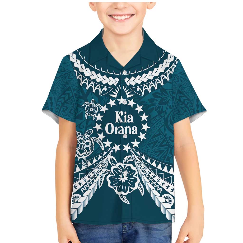 Kia Orana Cook Islands Family Matching Mermaid Dress and Hawaiian Shirt Polynesian Turtle Crowberry Blue Color