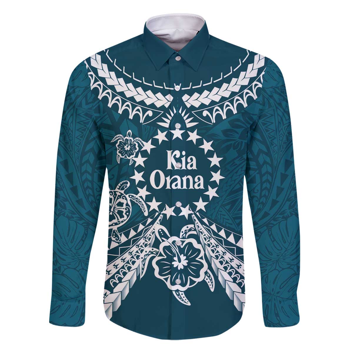 Kia Orana Cook Islands Family Matching Off The Shoulder Long Sleeve Dress and Hawaiian Shirt Polynesian Turtle Crowberry Blue Color LT14 Dad's Shirt - Long Sleeve Crowberry Blue - Polynesian Pride
