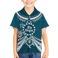 Kia Orana Cook Islands Family Matching Off Shoulder Maxi Dress and Hawaiian Shirt Polynesian Turtle Crowberry Blue Color LT14 Son's Shirt Crowberry Blue - Polynesian Pride