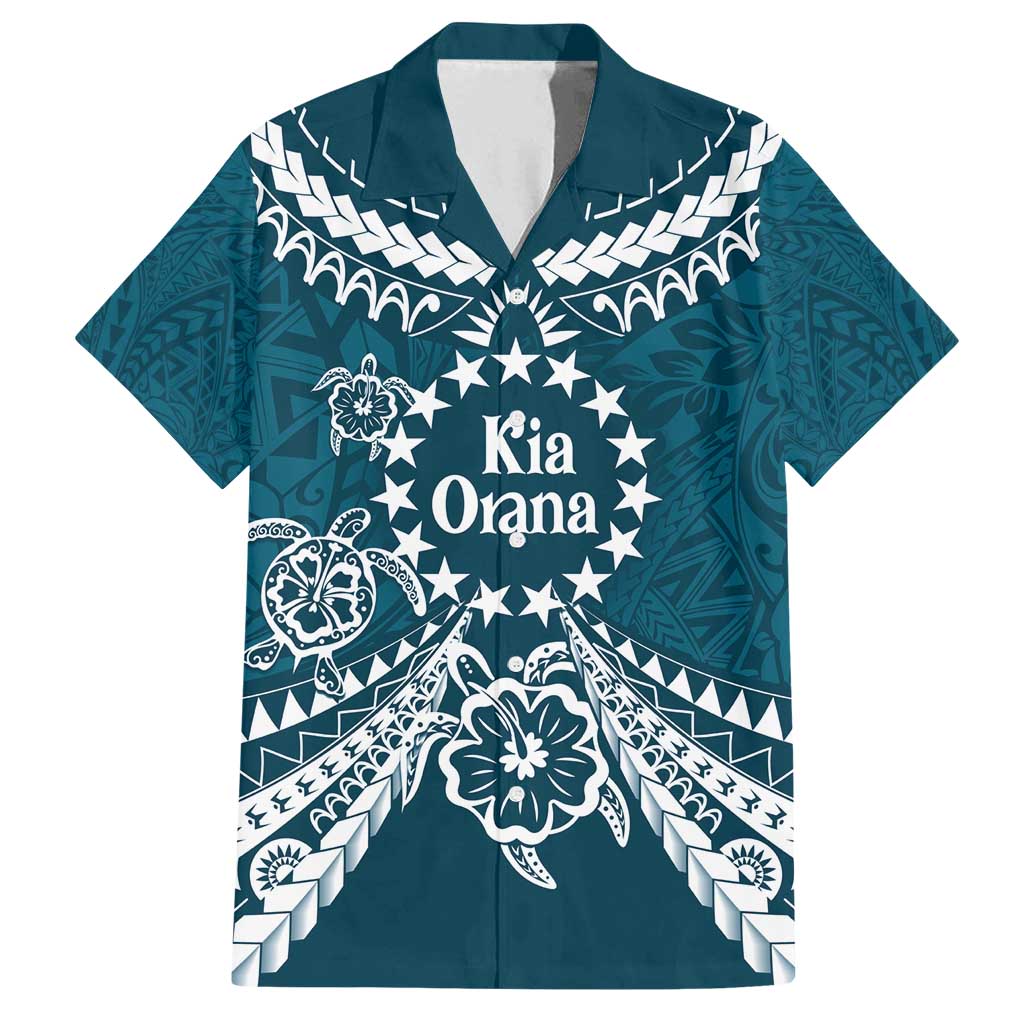 Kia Orana Cook Islands Family Matching Puletasi and Hawaiian Shirt Polynesian Turtle Crowberry Blue Color LT14 Dad's Shirt - Short Sleeve Crowberry Blue - Polynesian Pride