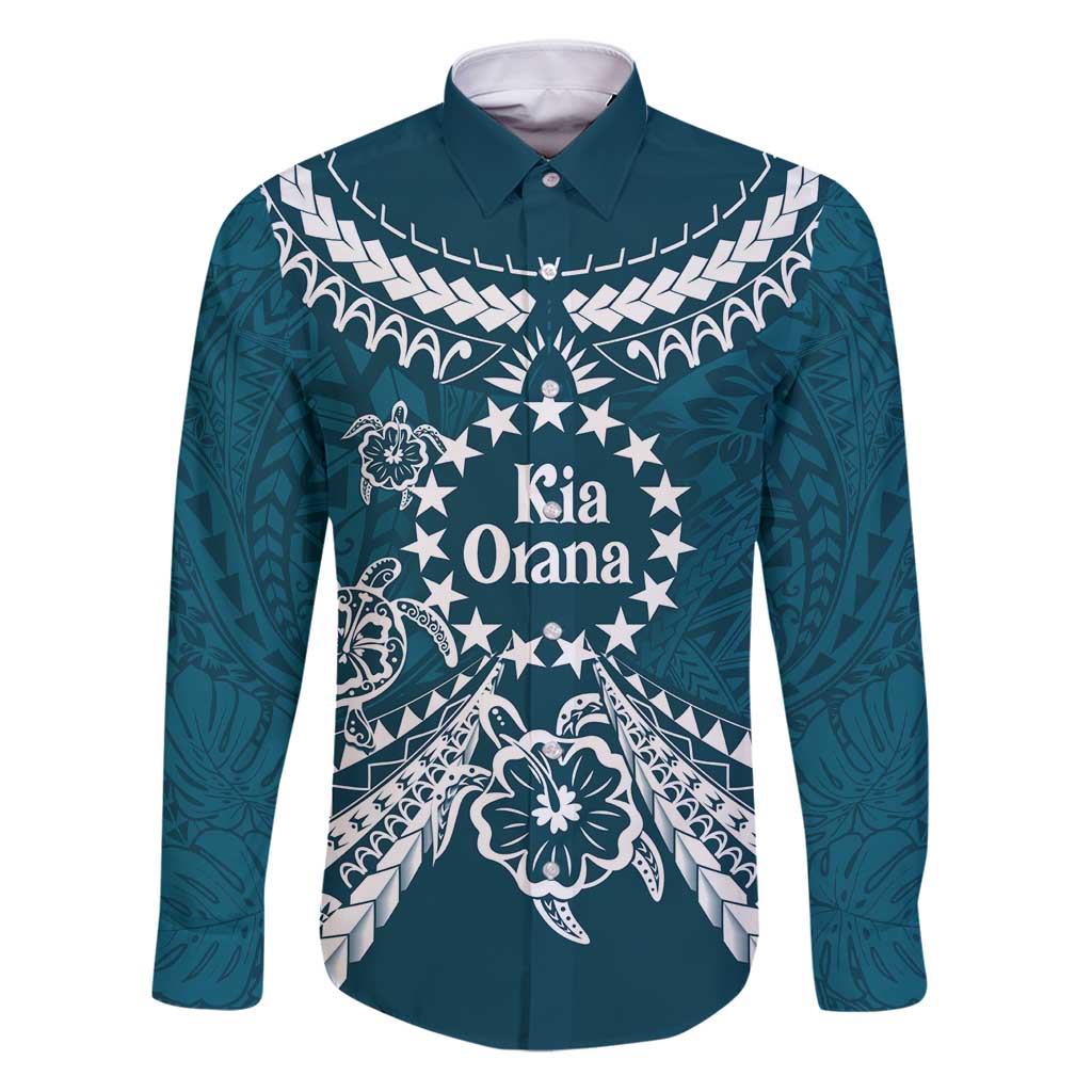 Kia Orana Cook Islands Family Matching Puletasi and Hawaiian Shirt Polynesian Turtle Crowberry Blue Color LT14 Dad's Shirt - Long Sleeve Crowberry Blue - Polynesian Pride
