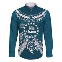 Kia Orana Cook Islands Family Matching Puletasi and Hawaiian Shirt Polynesian Turtle Crowberry Blue Color LT14 Dad's Shirt - Long Sleeve Crowberry Blue - Polynesian Pride