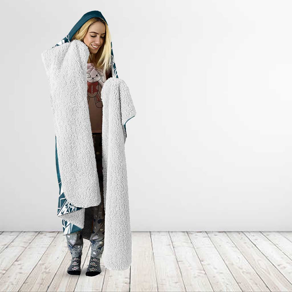 Kia Orana Cook Islands Hooded Blanket Polynesian Turtle Crowberry Blue Color