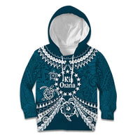 Kia Orana Cook Islands Kid Hoodie Polynesian Turtle Crowberry Blue Color