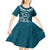 Kia Orana Cook Islands Kid Short Sleeve Dress Polynesian Turtle Crowberry Blue Color