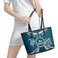 Kia Orana Cook Islands Leather Tote Bag Polynesian Turtle Crowberry Blue Color