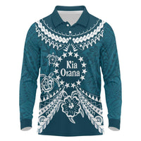 Kia Orana Cook Islands Long Sleeve Polo Shirt Polynesian Turtle Crowberry Blue Color LT14 Crowberry Blue - Polynesian Pride