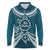 Kia Orana Cook Islands Long Sleeve Polo Shirt Polynesian Turtle Crowberry Blue Color