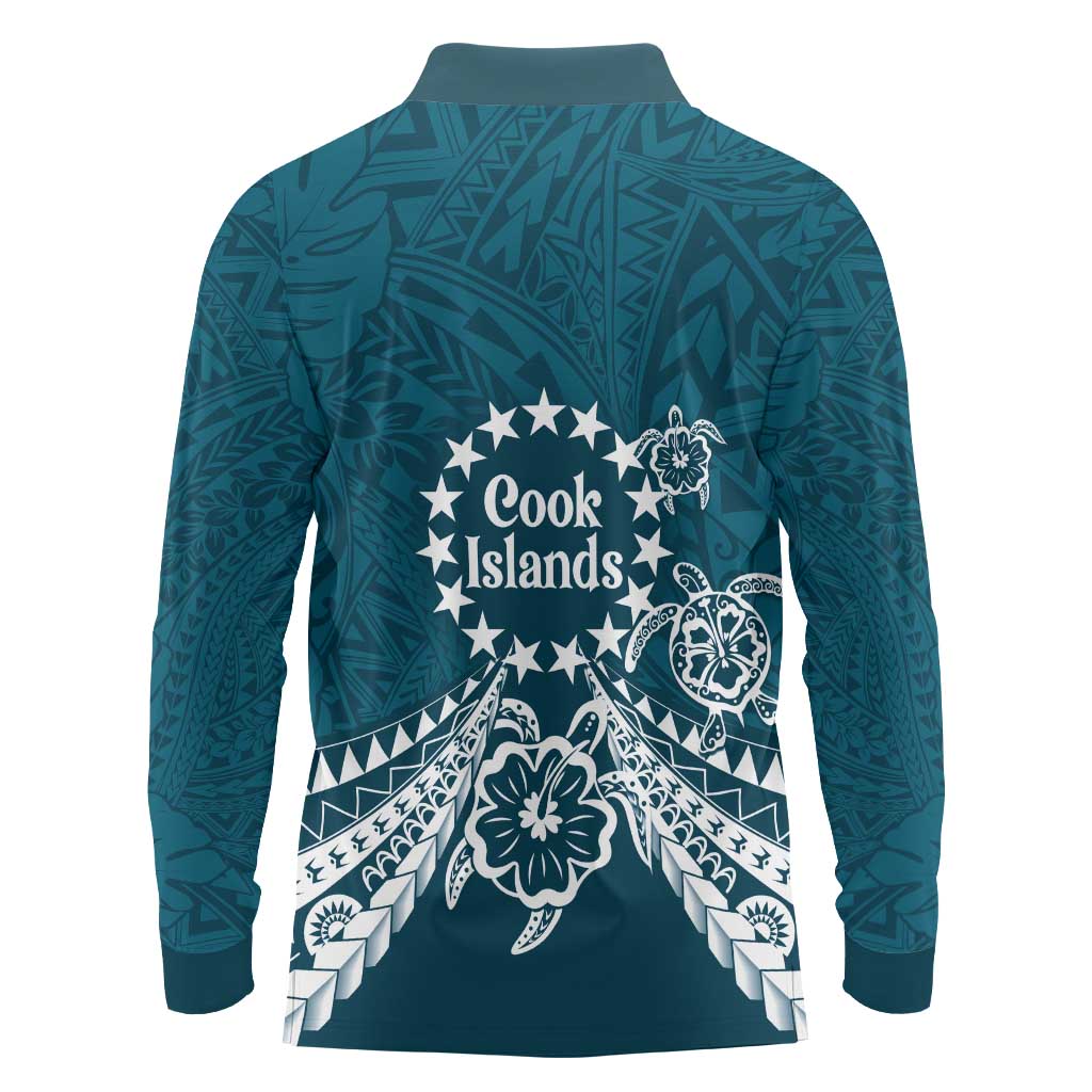 Kia Orana Cook Islands Long Sleeve Polo Shirt Polynesian Turtle Crowberry Blue Color LT14 - Polynesian Pride