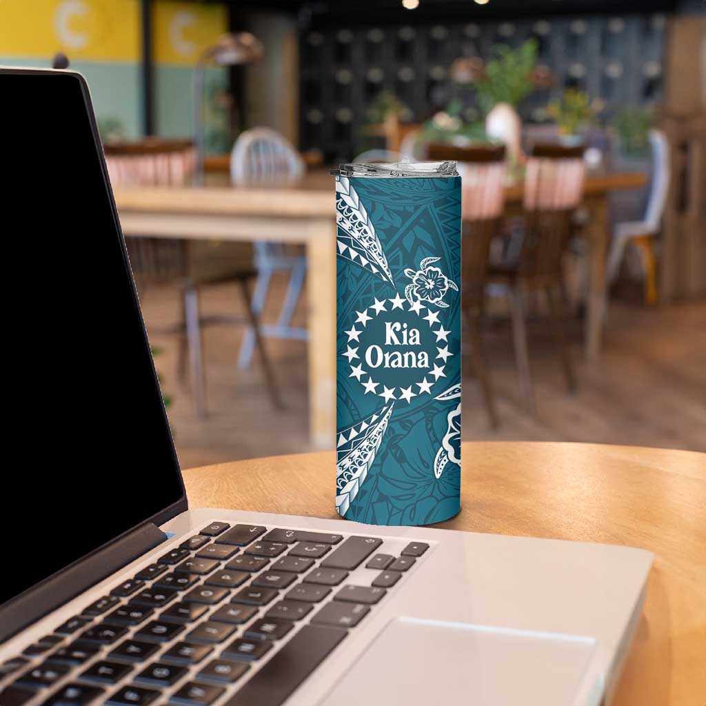 Kia Orana Cook Islands Skinny Tumbler Polynesian Turtle Crowberry Blue Color