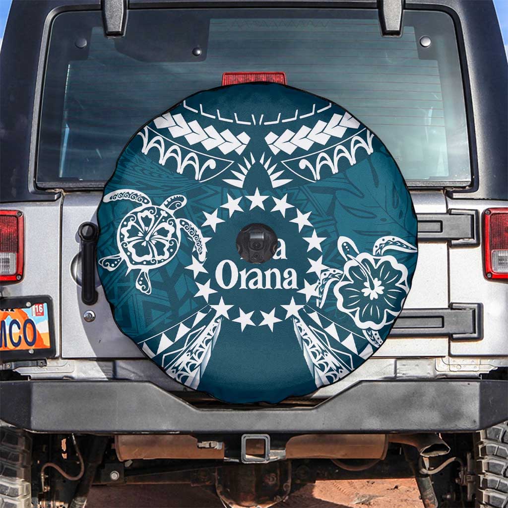 Kia Orana Cook Islands Spare Tire Cover Polynesian Turtle Crowberry Blue Color