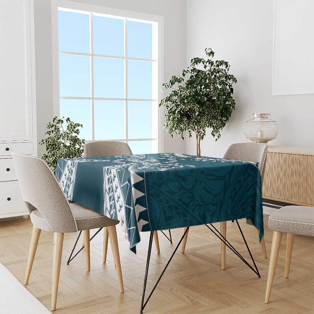Kia Orana Cook Islands Tablecloth Polynesian Turtle Crowberry Blue Color