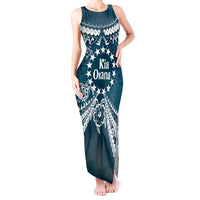 Kia Orana Cook Islands Tank Maxi Dress Polynesian Turtle Crowberry Blue Color