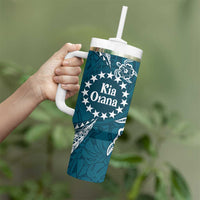 Kia Orana Cook Islands Tumbler With Handle Polynesian Turtle Crowberry Blue Color
