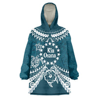 Kia Orana Cook Islands Wearable Blanket Hoodie Polynesian Turtle Crowberry Blue Color
