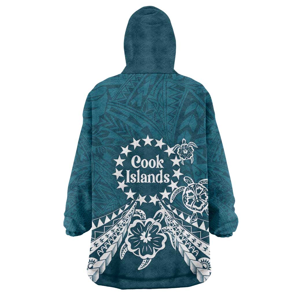Kia Orana Cook Islands Wearable Blanket Hoodie Polynesian Turtle Crowberry Blue Color