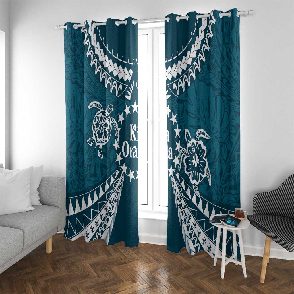 Kia Orana Cook Islands Window Curtain Polynesian Turtle Crowberry Blue Color