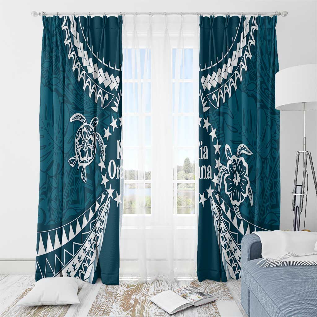 Kia Orana Cook Islands Window Curtain Polynesian Turtle Crowberry Blue Color
