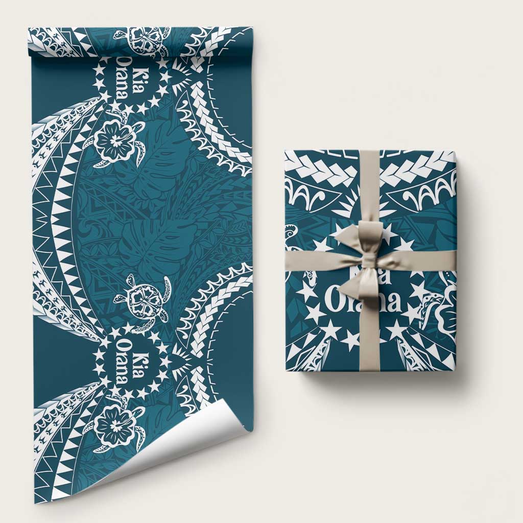 Kia Orana Cook Islands Wrapping Paper Polynesian Turtle Crowberry Blue Color - Polynesian Pride