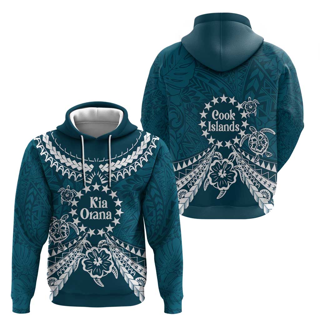 Kia Orana Cook Islands Zip Hoodie Polynesian Turtle Crowberry Blue Color