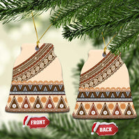 Bula Fiji Ceramic Ornament 2025 Pasifika Traditional Fijian Masi LT14 Bell Flake Beige - Polynesian Pride