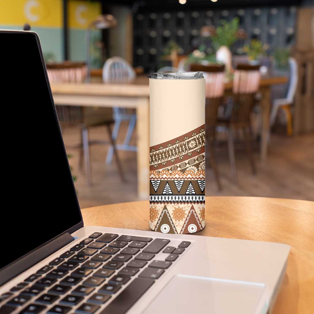 Bula Fiji Skinny Tumbler 2025 Pasifika Traditional Fijian Masi LT14 - Polynesian Pride