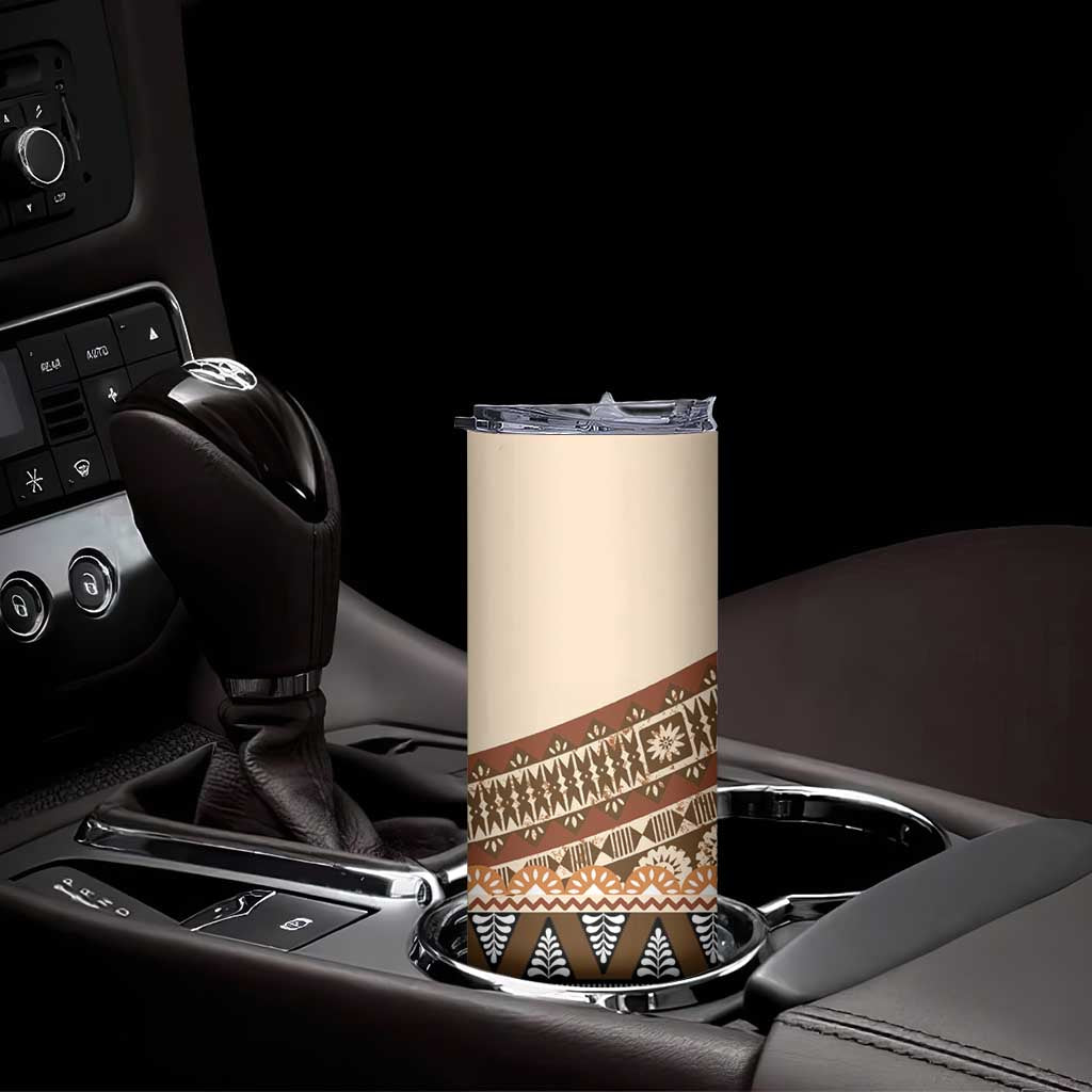 Bula Fiji Skinny Tumbler 2025 Pasifika Traditional Fijian Masi LT14 - Polynesian Pride