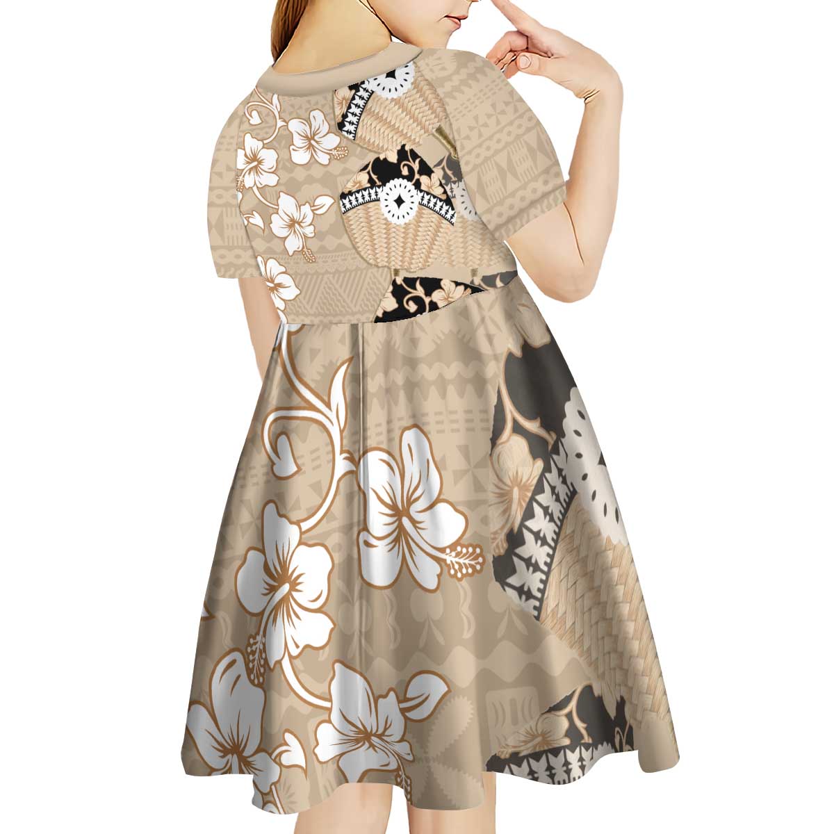 Bula Fiji Iri Buli Kid Short Sleeve Dress Woven Fan With Fijian Tapa