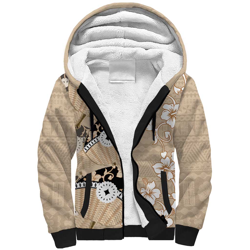 Bula Fiji Iri Buli Sherpa Hoodie Woven Fan With Fijian Tapa