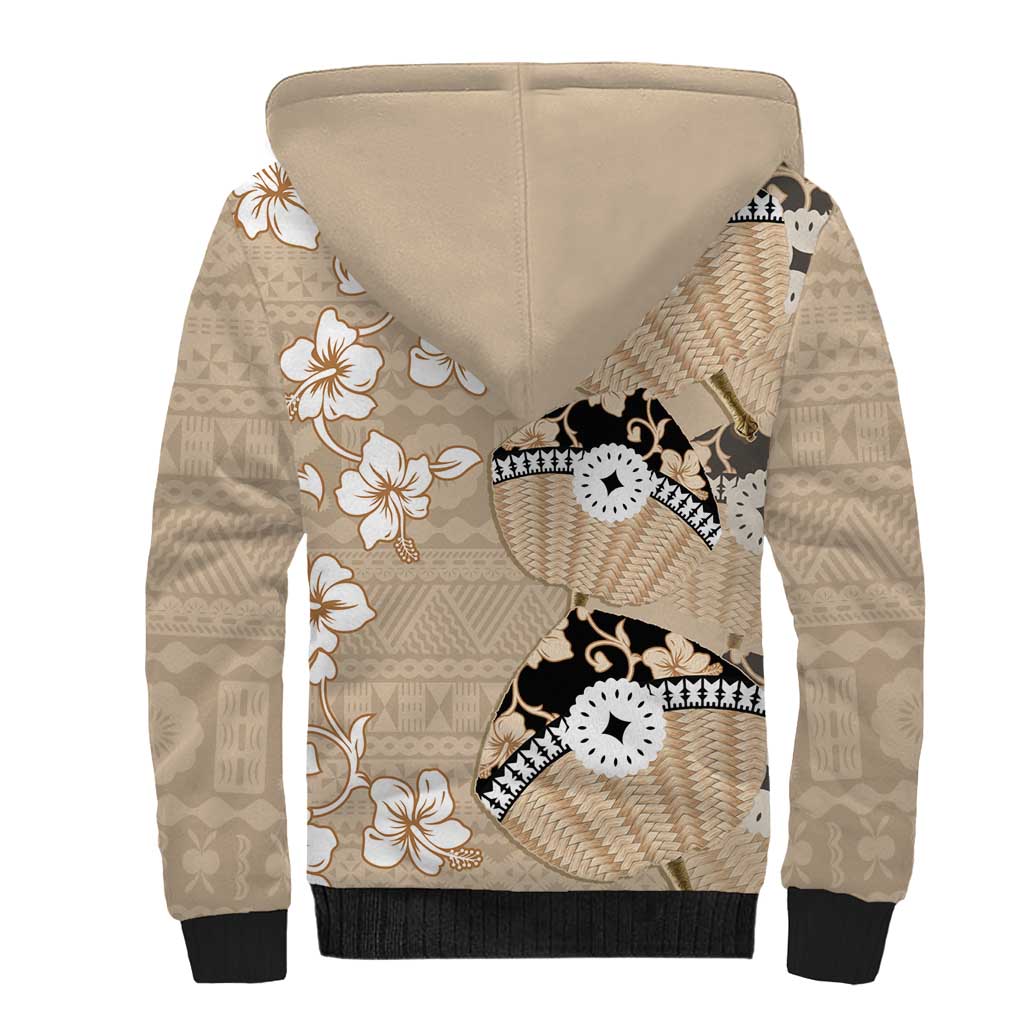 Bula Fiji Iri Buli Sherpa Hoodie Woven Fan With Fijian Tapa