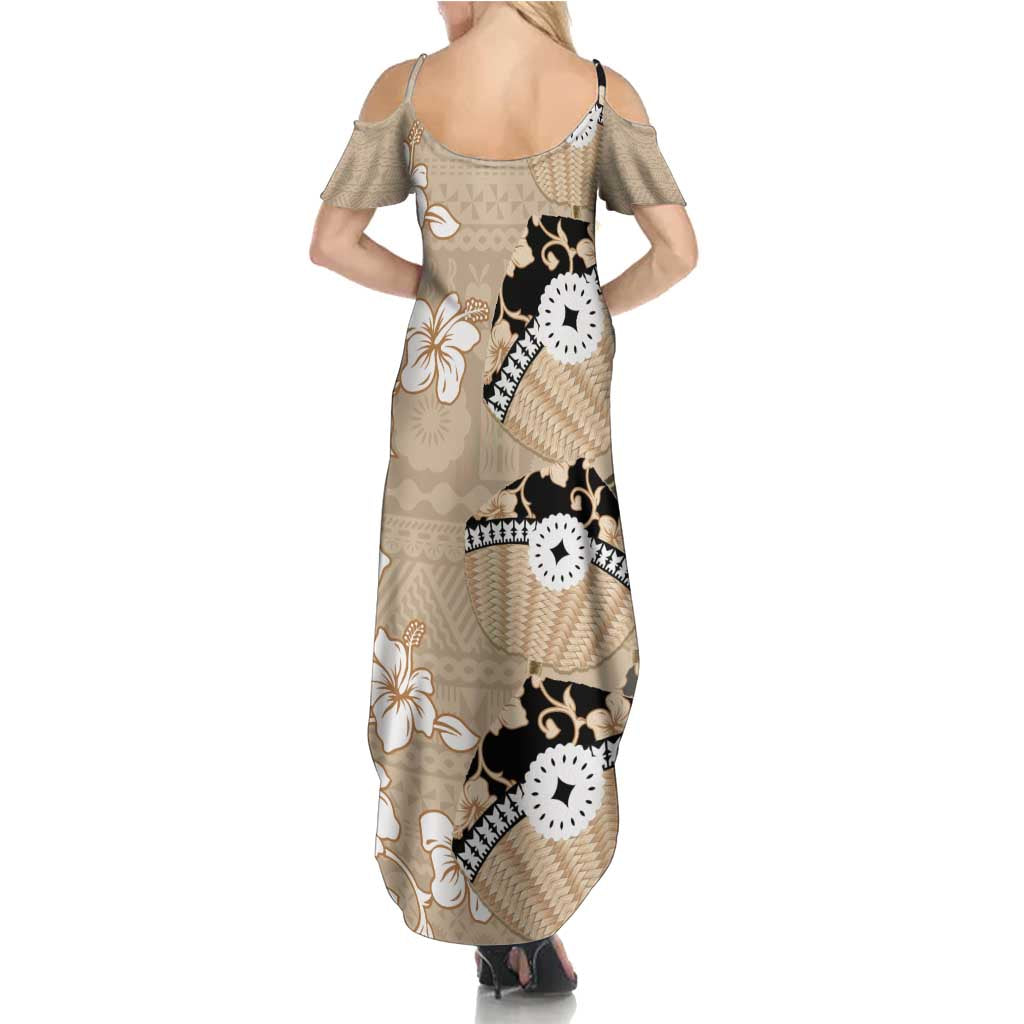 Bula Fiji Iri Buli Summer Maxi Dress Woven Fan With Fijian Tapa
