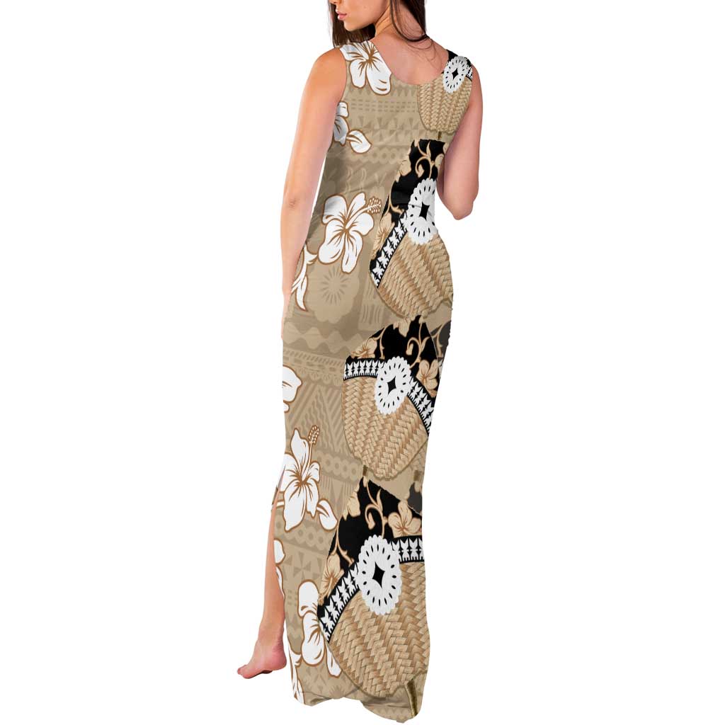 Bula Fiji Iri Buli Tank Maxi Dress Woven Fan With Fijian Tapa