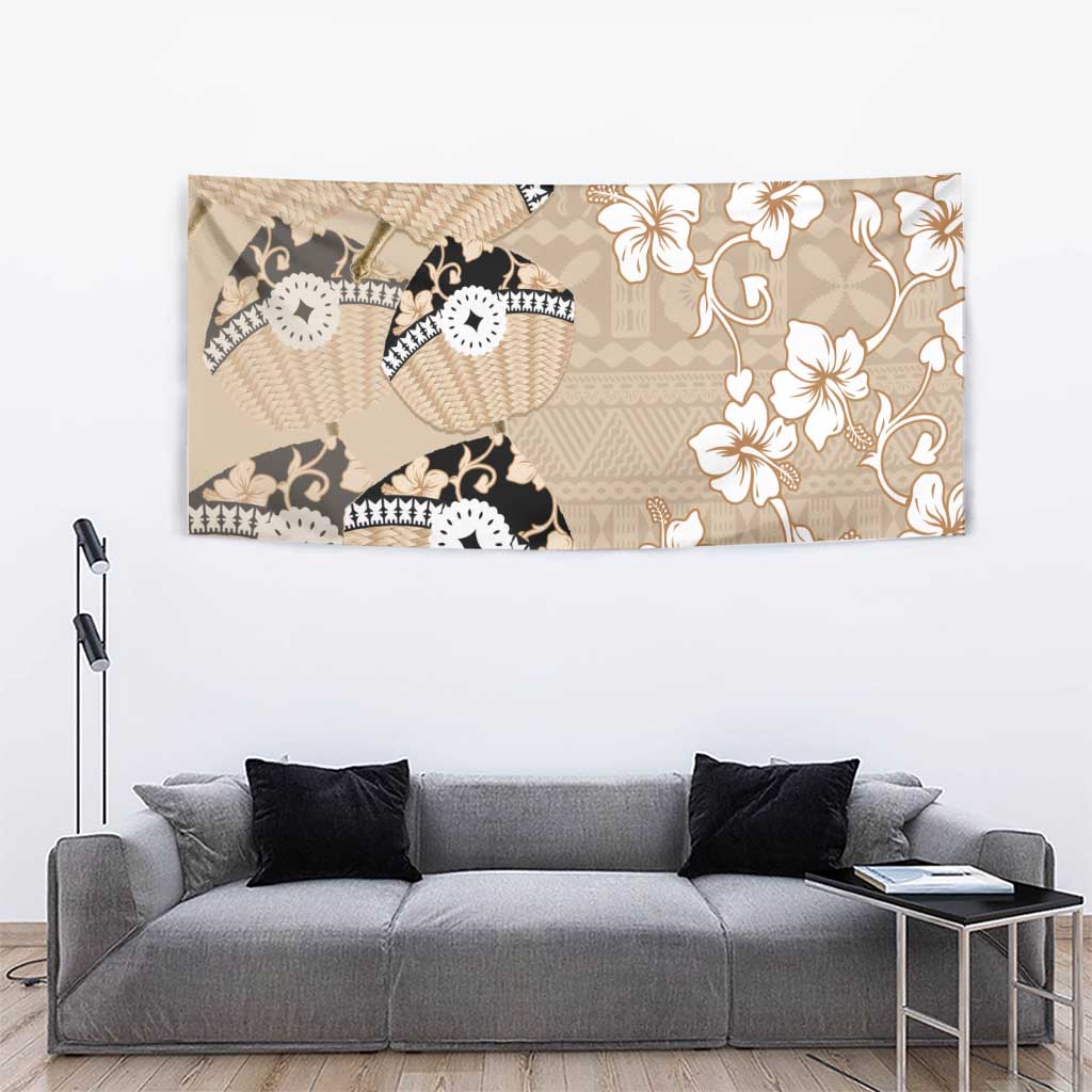 Bula Fiji Iri Buli Tapestry Woven Fan With Fijian Tapa