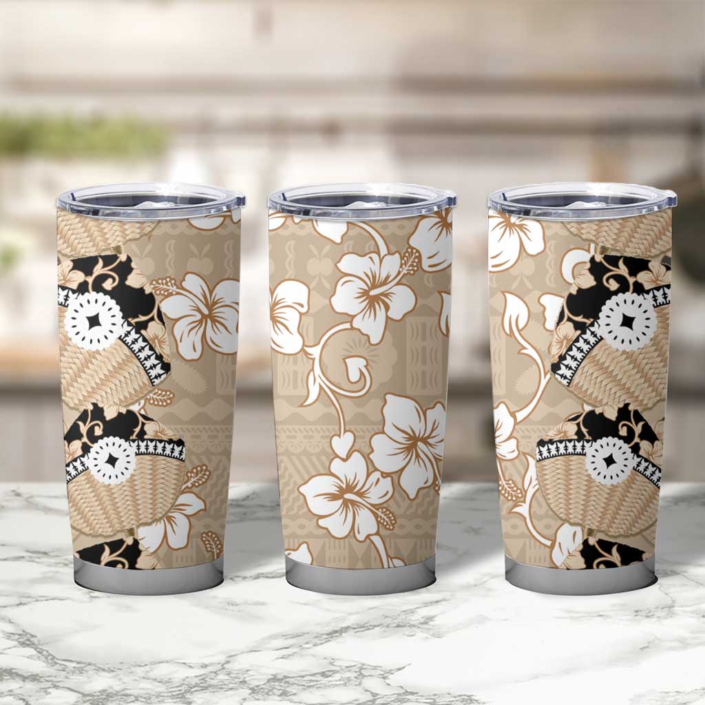 Bula Fiji Iri Buli Tumbler Cup Woven Fan With Fijian Tapa