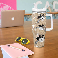 Bula Fiji Iri Buli Tumbler With Handle Woven Fan With Fijian Tapa