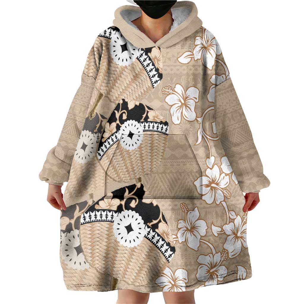 Bula Fiji Iri Buli Wearable Blanket Hoodie Woven Fan With Fijian Tapa