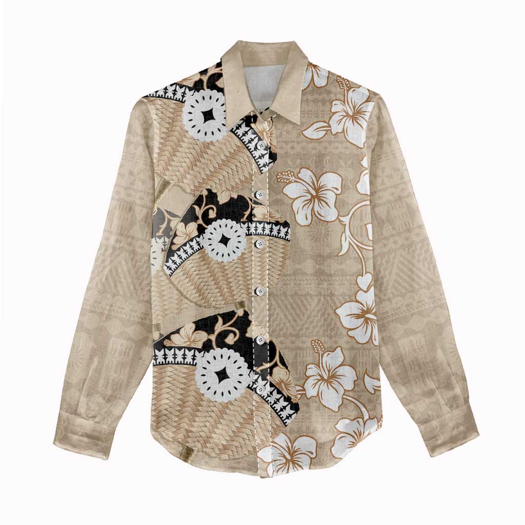 Bula Fiji Iri Buli Women Casual Shirt Woven Fan With Fijian Tapa LT14 - Polynesian Pride