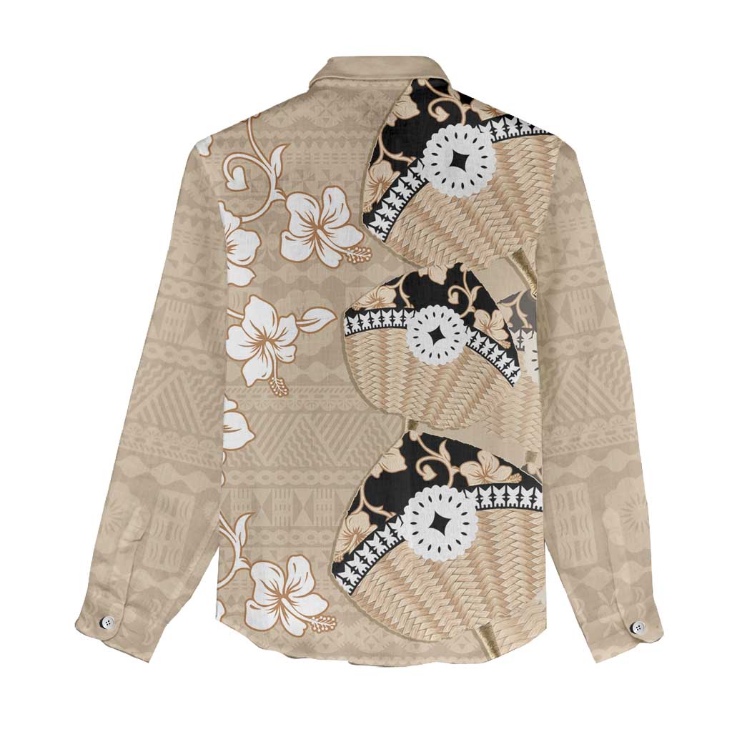 Bula Fiji Iri Buli Women Casual Shirt Woven Fan With Fijian Tapa LT14 - Polynesian Pride