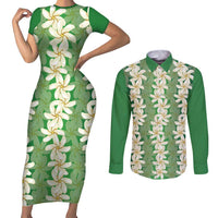 Ia Orana Tahiti Tiare Maori Seamless Style Couples Matching Short Sleeve Bodycon Dress and Long Sleeve Button Shirt LT14 Green - Polynesian Pride