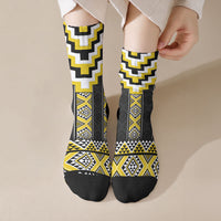 Yellow Taniko Aotearoa Crew Socks Niho Taniwha Mix Poutama LT14 Crew Socks Yellow - Polynesian Pride