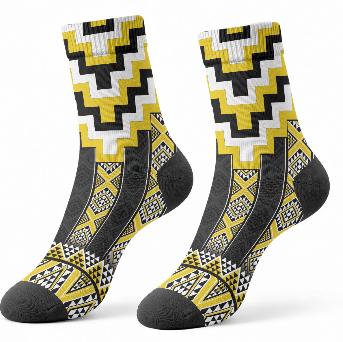 Yellow Taniko Aotearoa Crew Socks Niho Taniwha Mix Poutama LT14 - Polynesian Pride